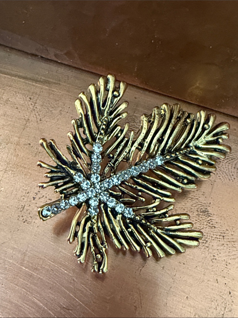 Gold Leaf Rhinestone Brooch - Women's Accessory